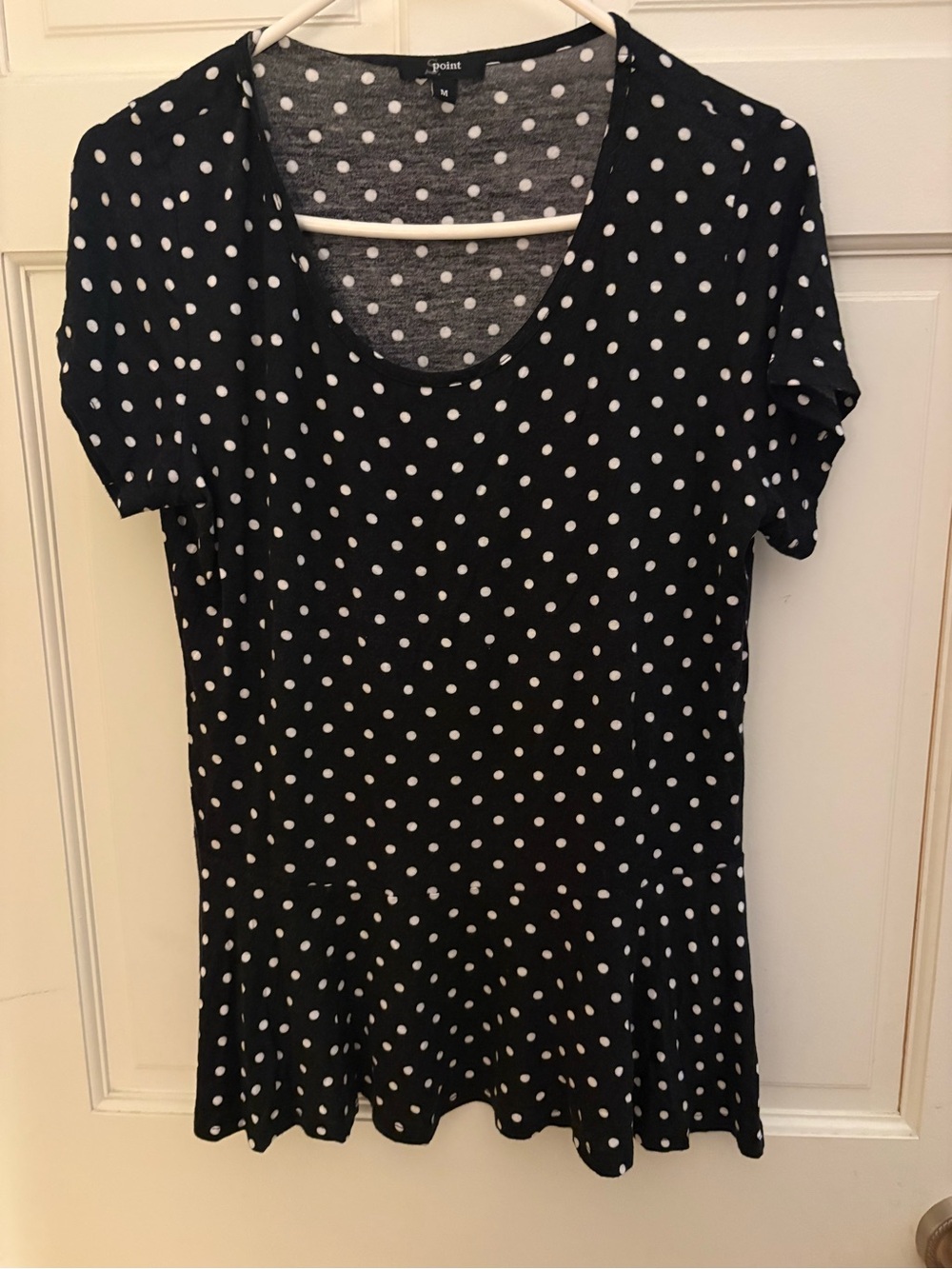 Polka Dot Scoop Neck Peplum Tee - Black & White